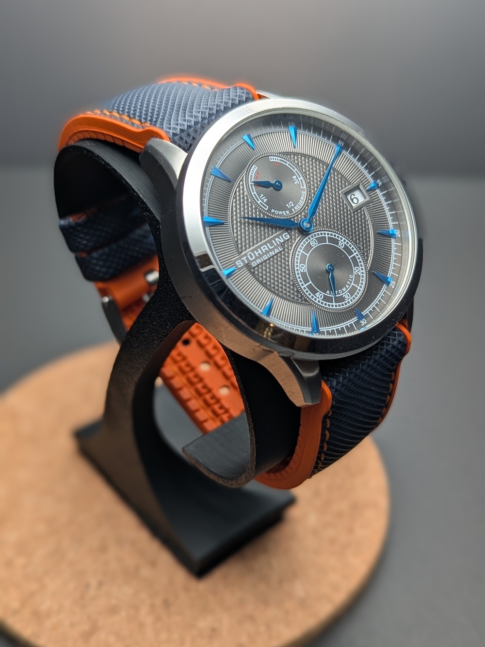 Stuhrling Original Men's Dual-Subdial Watch - Navy & Orange